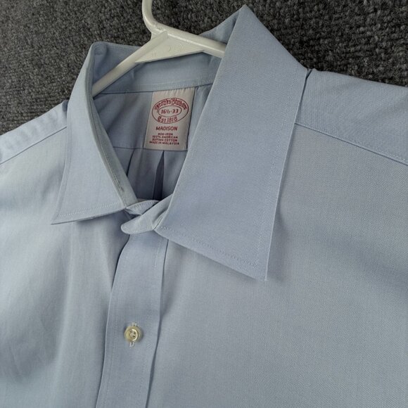 Brooks Brothers Non Iron Cotton Button Up 16.5 33 Madison Blue Supima Adult Men - Picture 8 of 15